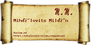 Mihálovits Milán névjegykártya